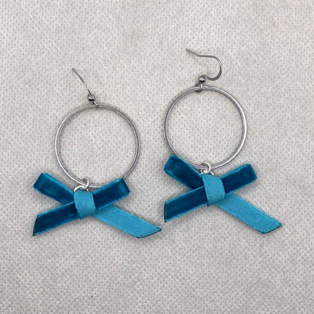 Elegant Silver and Blue Bow Earrings